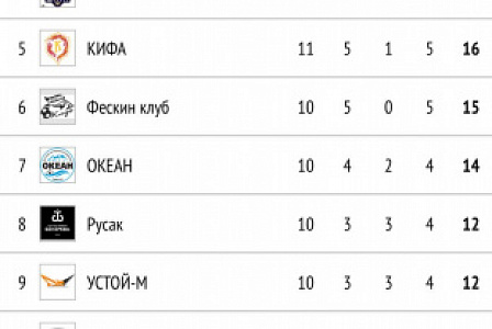Турнирная таблица кубка Федерации по мини-футболу 8/8 среди мужских команд