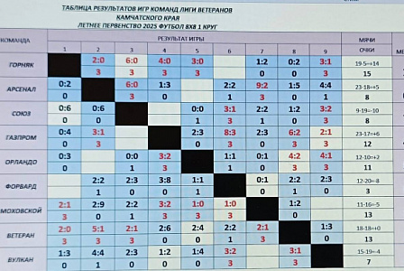 Таблица чемпионата Камчатского края по мини-футболу 8/8 среди ветеранов